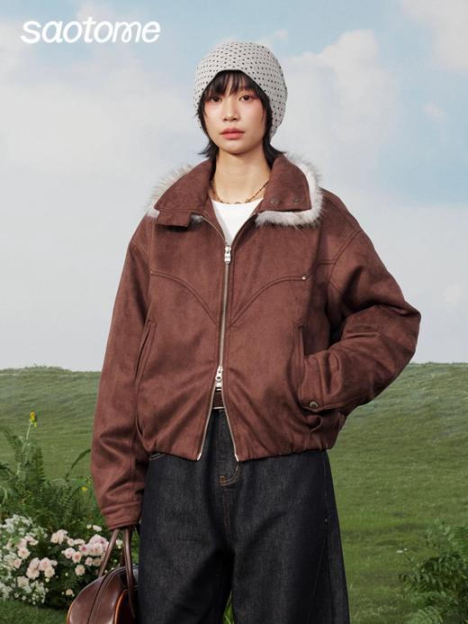 早乙女惠子saotome/STMWT13343/可拆卸毛领夹棉麂皮夹克 商品图0