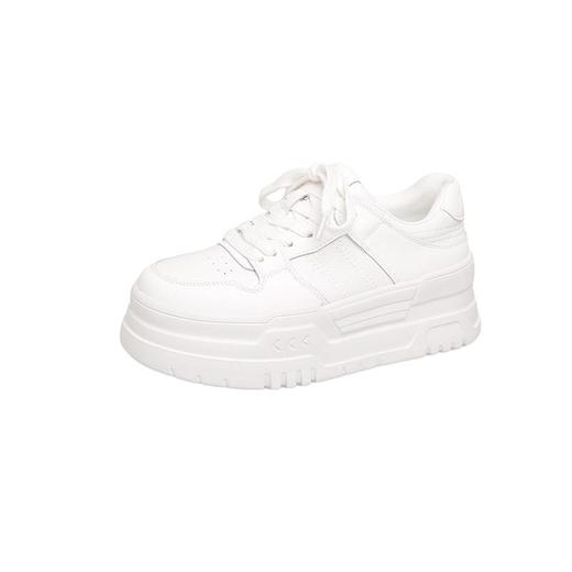 【牛皮厚底轻盈不累脚小白鞋】2025新款小个子增高系带运动百搭休闲女板鞋 商品图4