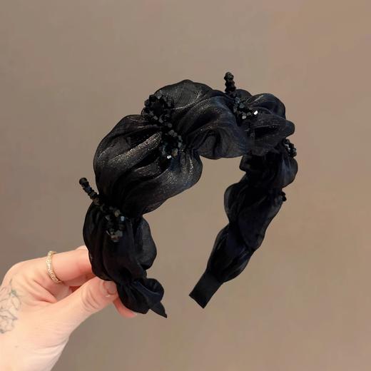 丁摩 韩国新款黑色高级感宽边褶皱水晶发箍女高颅顶压碎发发卡5ZF-11172 商品图1