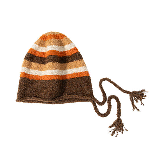 绽放/KSX008朵保暖毛绒感撞色条纹个性羊毛冷帽女士秋冬显脸小 商品图4