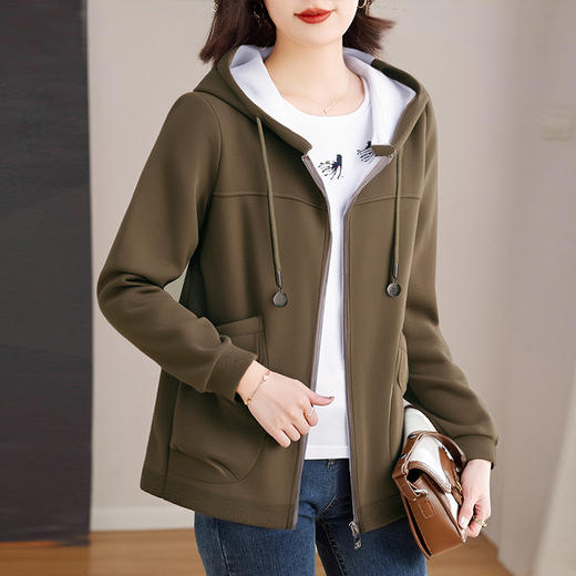 新款大码宽松中长款连帽外套春秋季时尚洋气中年妈妈女士百搭上衣 商品图4