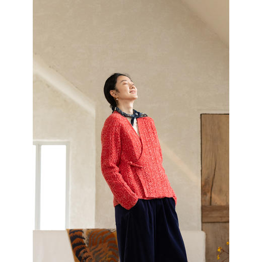 牧衣游原创 羊毛羊驼混织毛织外套蓬松舒适软糯慵懒红色开衫 庑影 商品图2