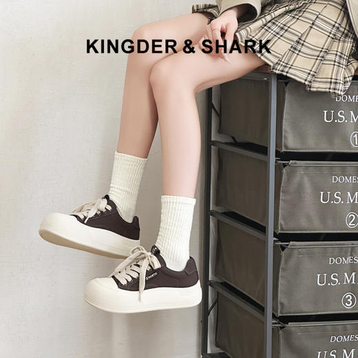 经典鲨2025年秋季专柜新款百搭圆头厚底系带休闲鞋面包鞋女KW316-537091 商品图0