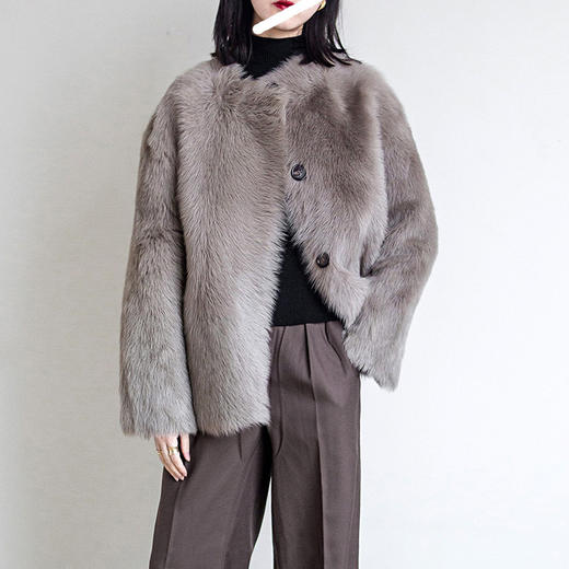 丁摩 托斯卡纳皮毛一体真毛外套 女式圆领中长款大衣2021-045 商品图0