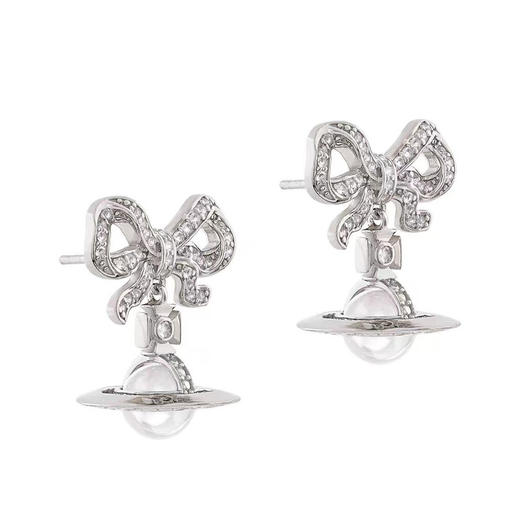 春日限定【抢先购】Vivienne西太后蝴蝶结透明球项链银色/耳饰银色 -mi_bba 商品图1