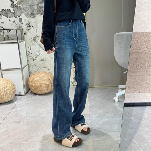 丁摩 一条过冬!【加绒】敲软糯奥利绒直筒牛仔裤女秋冬加厚四面弹高腰保暖长裤5ZF-10212 商品图1