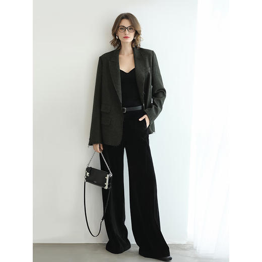 COCOBELLA设计感拼接宽松阔腿裤黑色保暖垂坠休闲裤PA3056-2 商品图3