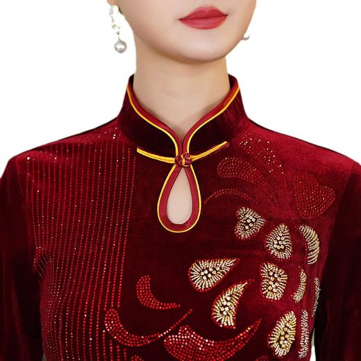 结婚礼服喜婆婆妈妈婚宴装金丝绒高档重工旗袍1011 商品图4