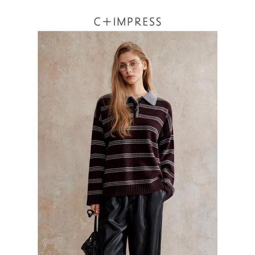 进口澳毛polo领条纹宽松套头毛衣MY2504080 商品图0