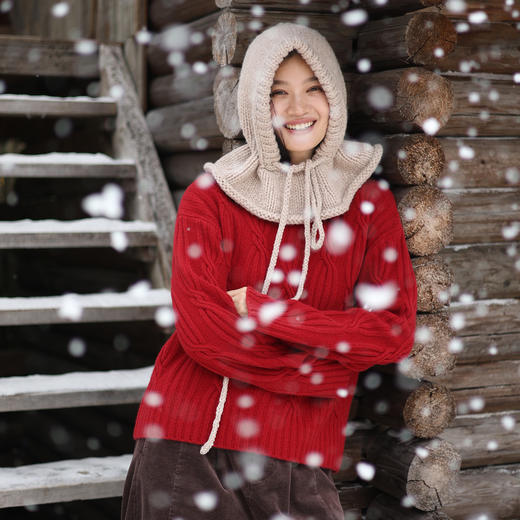 绽放/KSX016朵纯羊毛手工粗针针织抽绳软糯立体巴拉克拉法帽秋冬 商品图0