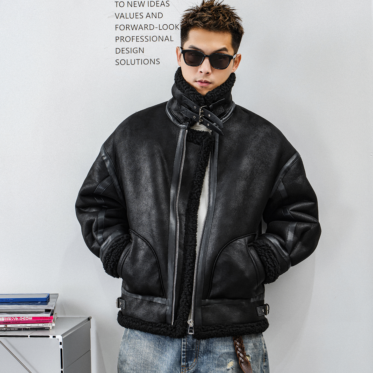 徐太浪【过冬保暖 时尚帅气】黑棉衣男冬季大码男装毛边棉服外套