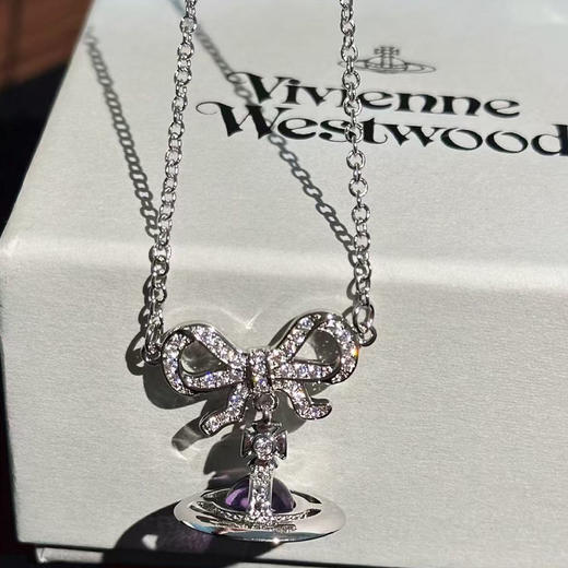 春日限定【抢先购】Vivienne西太后蝴蝶结紫球耳饰银色/手链银色/项链银色-mi_bba 商品图9