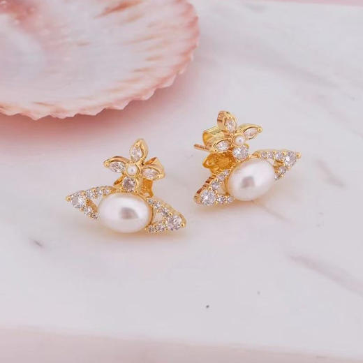 春日限定【抢先购】Vivienne西太后土星钻石珍珠项链银色/耳钉银色  西太后土星钻石珍珠项链金色/耳钉金色 -mi_bba 商品图13