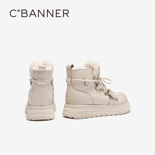 千百度厚底时尚雪地靴女冬季新款暖暖靴增高加绒真皮系带短靴A25761682 商品图4
