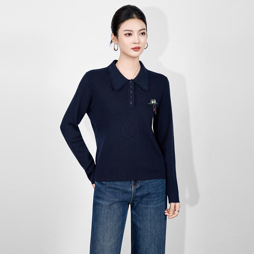 「高货wl」全新升级【铂金会员192/天猫259/差价67】(64726)洛诗琳气质简约花边娃娃领上衣2025秋冬减龄百搭针织上衣 商品图1