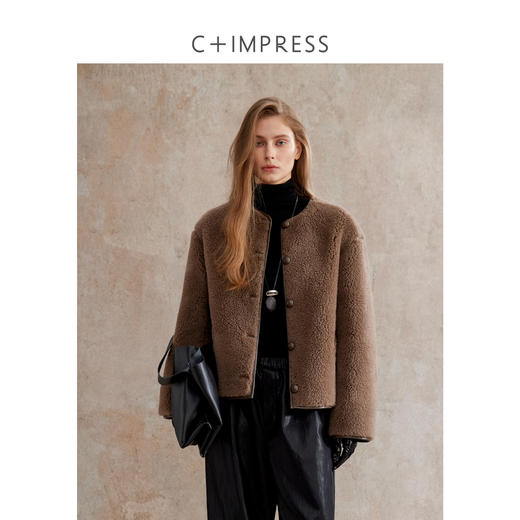 C+IMPRESS西嘉 美丽诺绵羊毛 摩登老钱风短绒环保皮草外套女保暖WT2504075 商品图0