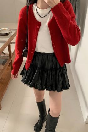 LNNNS 红色羊毛混纺休闲针织开衫小外套 21553