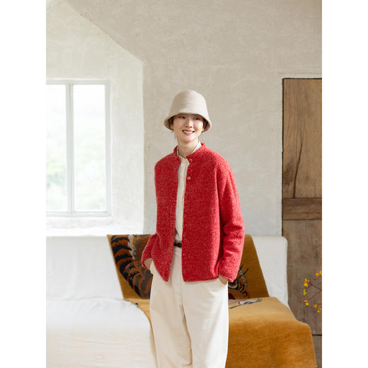 牧衣游原创 羊毛羊驼混织毛织外套蓬松软糯文艺百搭红色开衫 织语 商品图2