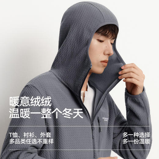 森马外套男抗静电摇粒绒针织夹克2025冬季新款连帽上衣拼接户外潮 商品图4