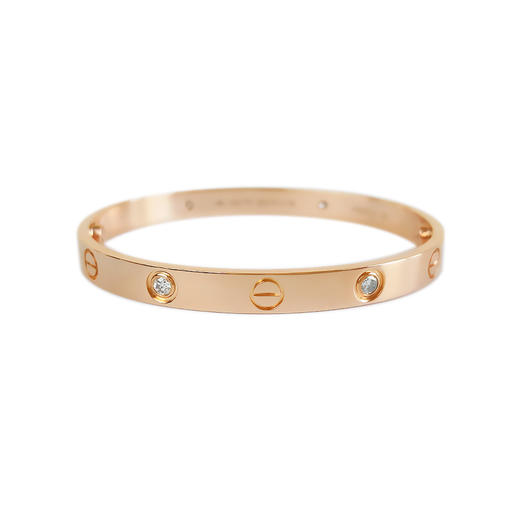 【天然正品】AU750玫瑰金简约时尚高定定制款四钻LOVE钻石手镯18号（皆取最大值）女士311025NJ39 商品图0