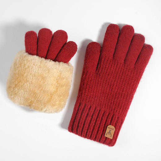 雀说 冬季双层触屏手套保暖防寒加绒加厚毛线手套A30 商品图0