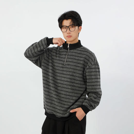 宽松加绒polo领条纹套头针织衫-纪念日百货门店同款167749435 商品图0