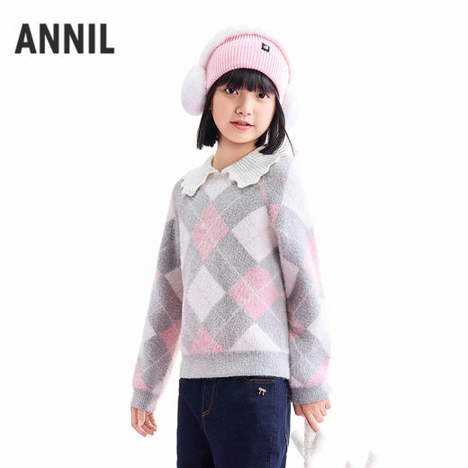【实体店同款】女童翻领针织毛衫冬季新款安奈儿童装AG544065 商品图0