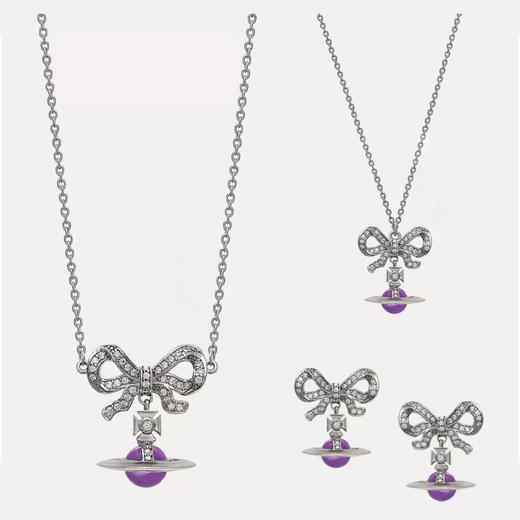 春日限定【抢先购】Vivienne西太后蝴蝶结紫球耳饰银色/手链银色/项链银色-mi_bba 商品图4