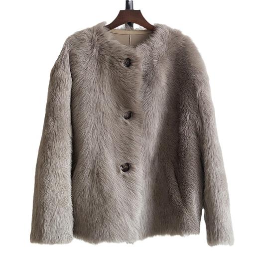 丁摩 托斯卡纳皮毛一体真毛外套 女式圆领中长款大衣2021-045 商品图4