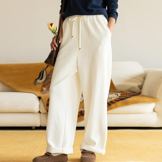 牧衣游原创 羊毛混织裤子女新款舒适柔软宽松保暖百搭休闲裤 谣曲 商品图0