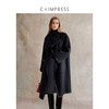 C+IMPRESS/西嘉美丽诺绵羊毛 黑色双面呢大衣女中长款拼皮边外套DY2504027 商品缩略图0