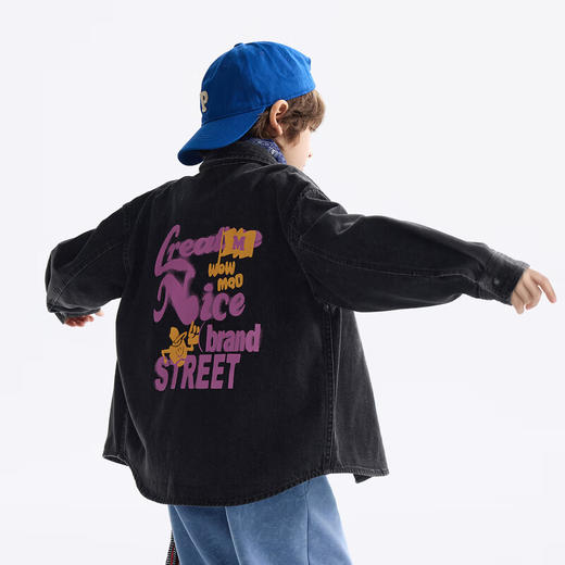 【MQD】童装儿童衬衫春季新款翻领长袖水洗牛仔衬衣时尚印花上衣 商品图2