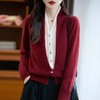 丁摩 100%纯羊毛假两件开衫女新款V领上衣M-294 商品缩略图1