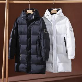 D111704冬季90鹅绒中长款羽绒服加厚保暖防寒连帽冬装休闲外套