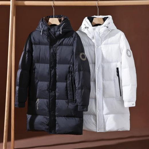 D111704冬季90鹅绒中长款羽绒服加厚保暖防寒连帽冬装休闲外套 商品图0