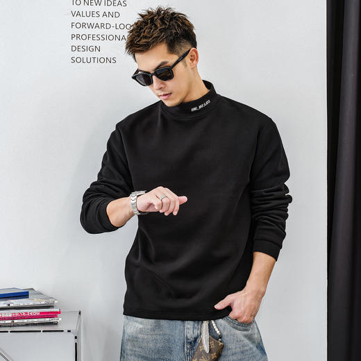 徐太浪【莫代尔混纺 字母刺绣】半高领长袖T恤男秋冬款打底衫上衣 商品图1