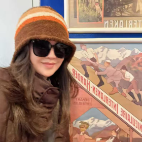 绽放/KSX008朵保暖毛绒感撞色条纹个性羊毛冷帽女士秋冬显脸小