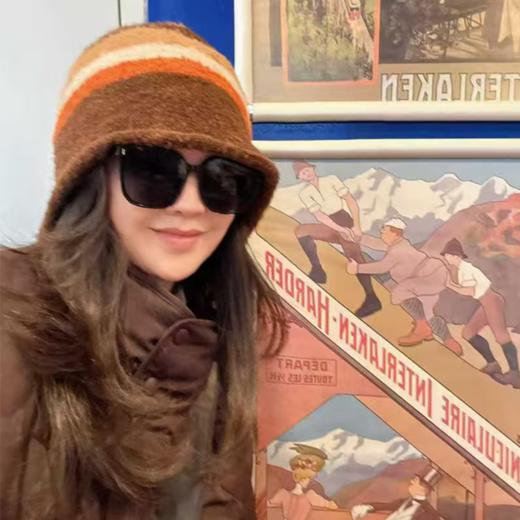 绽放/KSX008朵保暖毛绒感撞色条纹个性羊毛冷帽女士秋冬显脸小 商品图0