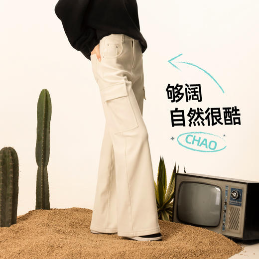 【加绒-工装牛仔裤】逸阳冬新品加绒宽松显瘦工装保暖阔腿长裤子1690 商品图2