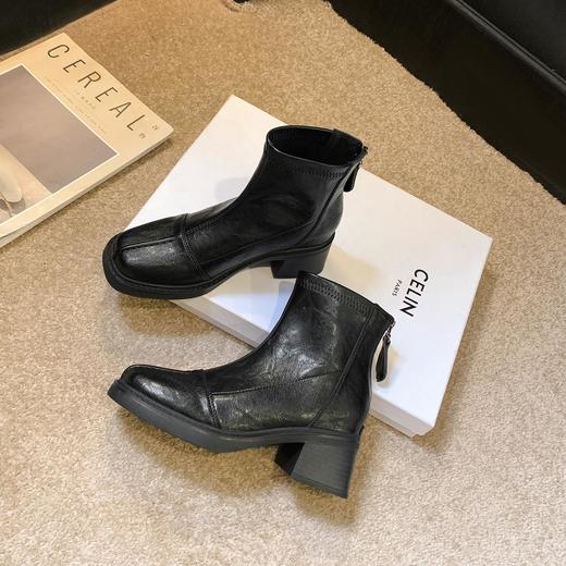 【粗跟法式短靴】女2025秋冬加绒高跟马丁靴复古弹力瘦瘦靴切尔西靴子 商品图2