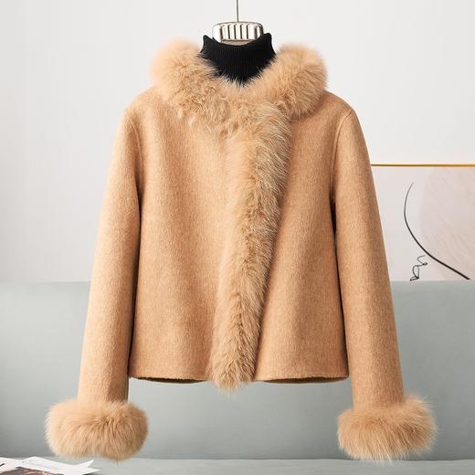 HH YSF01C新款羊毛新中式国风狐狸毛领双面呢大衣 商品图0