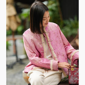 OPH XZ665新中式国风真丝桑蚕丝拼水貂毛高级感夹棉外套