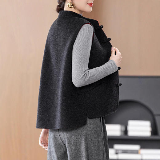 丁摩 新中式国风双面零羊绒马甲女秋冬新款外搭叠穿手工双面呢背心马甲62358 商品图1