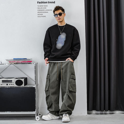 徐太浪【街头风 时尚印花】加绒卫衣男秋冬款内搭打底衫通勤上衣 商品图3