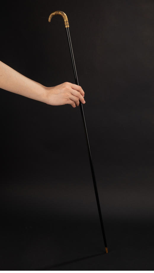 【已售】独角鹿西洋古董 1900年代西班牙出品卷叶花卉纹饰托莱多钢镶嵌黄金杖柄硬木古董手杖 商品图1