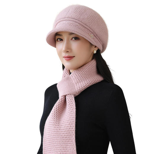 雀说 高级感优雅护耳保暖兔毛帽子围巾两件套针织帽M3905 商品图3