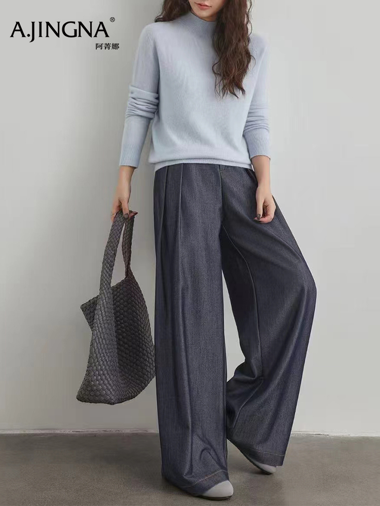 【经典圆领】阿菁娜冬季新款经典山羊绒毛衫高领松弛感设计软糯绒面F30D301013