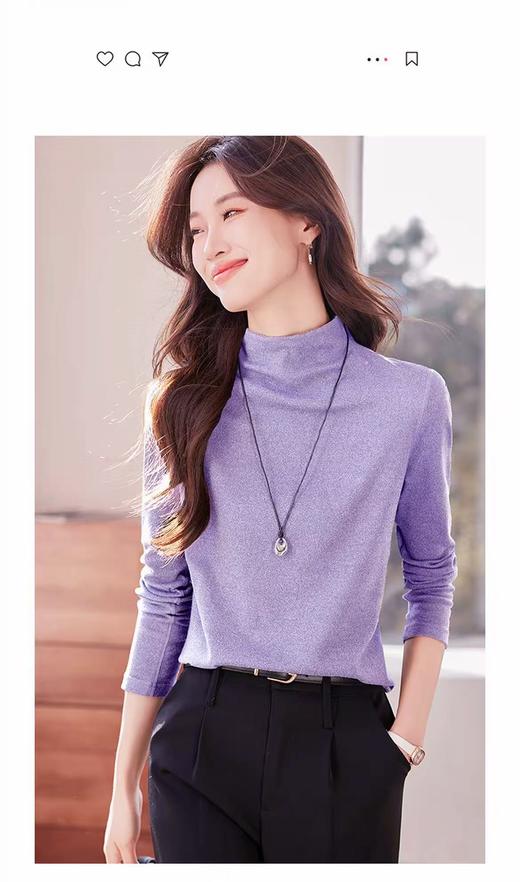 一穿即暖！！【尚静品牌】彩色系列！！花纱磨毛绒超柔半高领冬季打底衫-喜出 商品图3