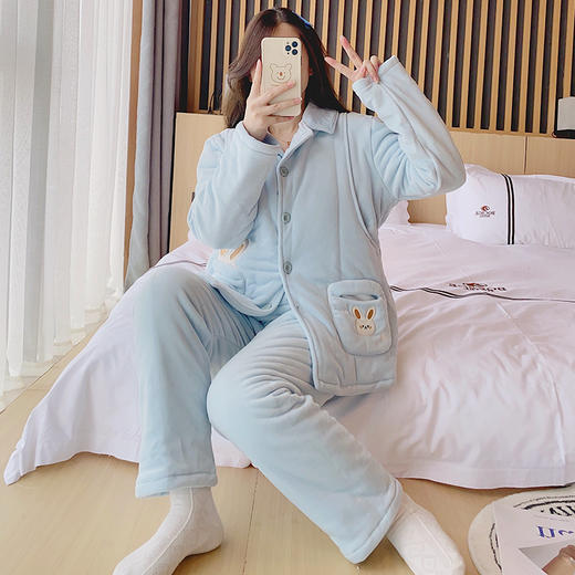 丁摩 新款婴儿绒加厚夹棉月子服孕妇哺乳柔软套装秋冬5ZF-11175 商品图0