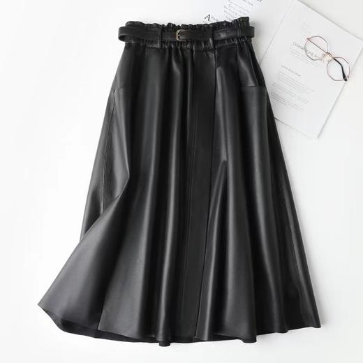 丁摩 真皮绵羊皮中长款A字伞裙中长款裙 商品图2